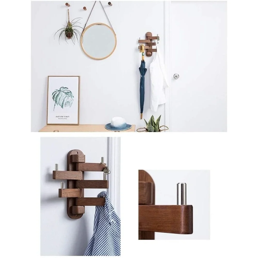 Black‎ Walnut Coat Rack Wall Mounted Wood Entryway Hanger Modern Decor 12